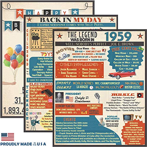 VAPARA DESIGNS 61st Birthday Decorations - 3 Pack of Fun, Artistic 8x10 Birthday Signs - 61st Birthday Gifts for Women and Men - 1959 Party Decorations