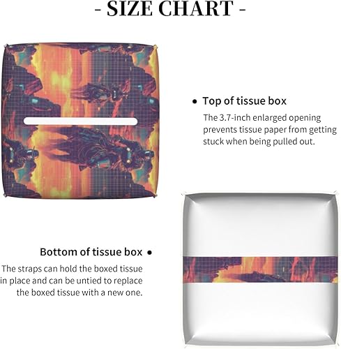 Miniatura 4 de Leather Tissue Box Cover Square - Cyber Retro Western Cowboy Print Tissue Box Holder Paper Case, Organizer Dispenser for Modern Home &