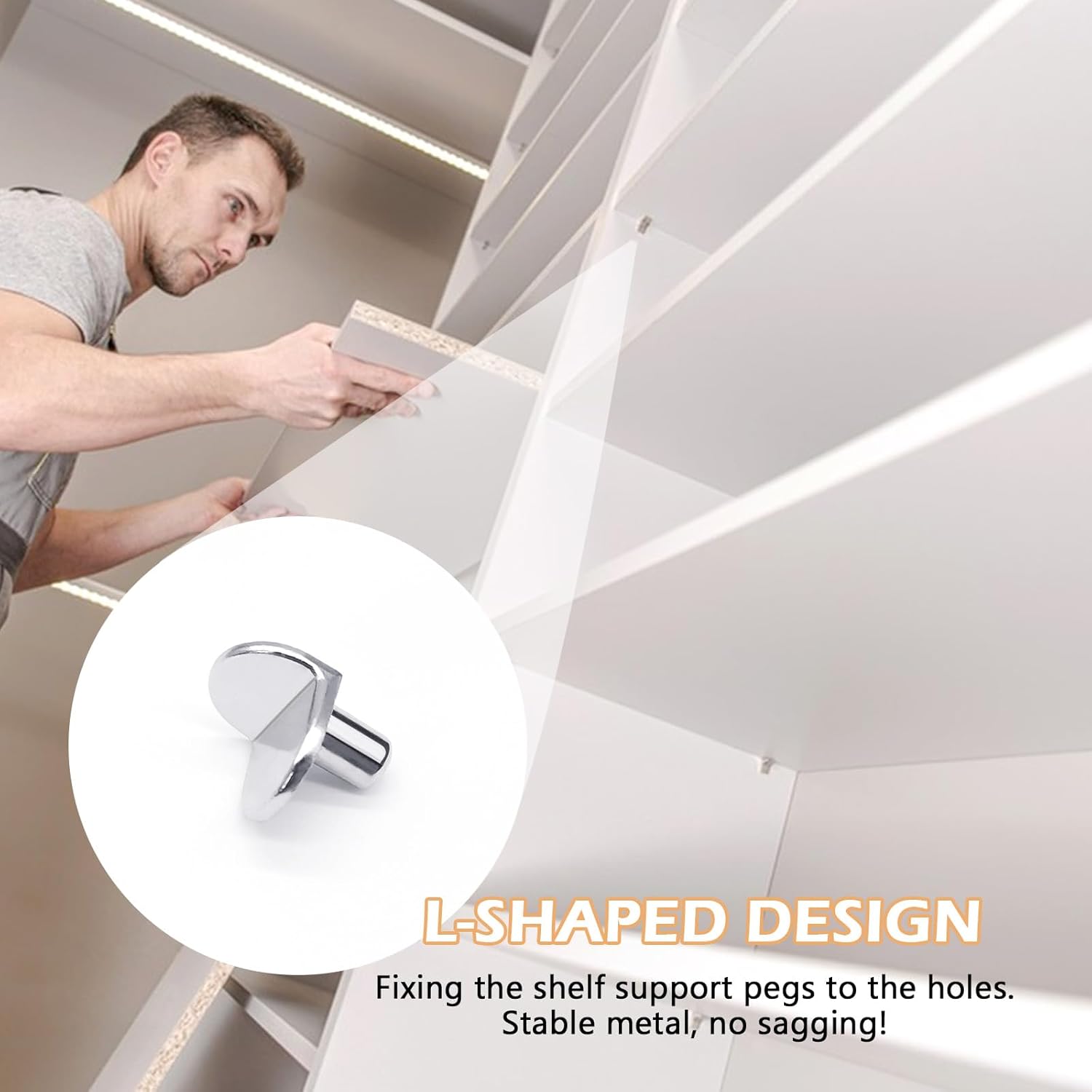 Medsuo 20pcs 5mm Shelf Support Pegs L Shape Solid Metal Furniture Shelf Bracket Pegs Pins for Kitchen Cabinet Bookcase Closet Wardrobe Cupboard Wood Glass Shelves Supports - Silver