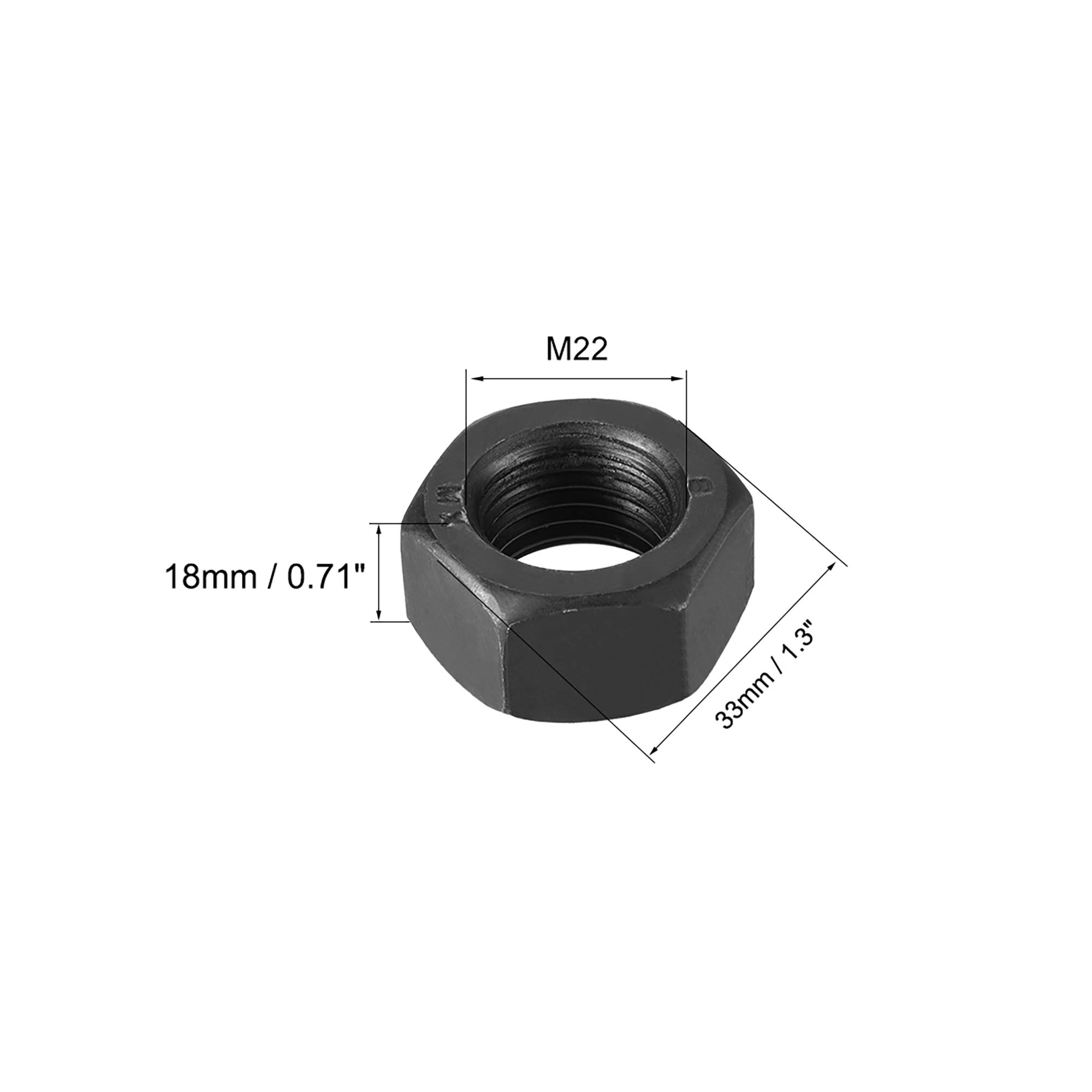 sourcing map Hexagonales Tuercas, M22x2.5mm Métrico Gruesa Rosca Hexagonal Tuerca, Carbono Acero, Paquete de 4 (Negro)