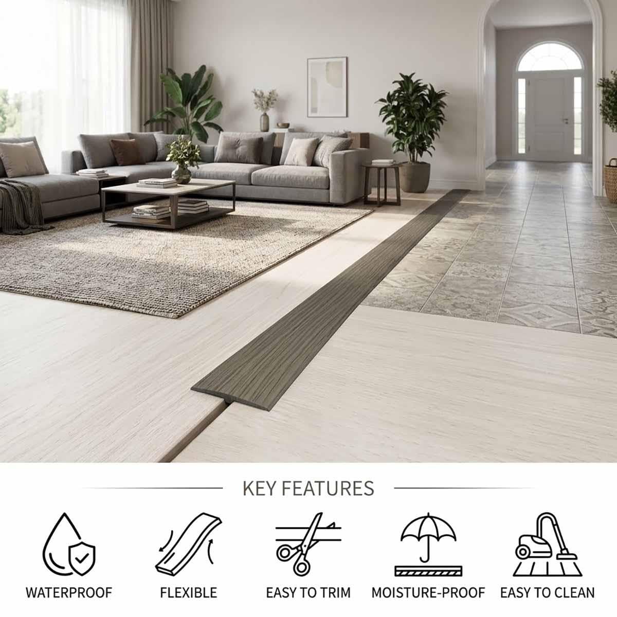 Perfil De Transición Para Suelo Autoadhesivo PVC, Tira De Umbral Tapajuntas Suelo Para Conexión De Azulejos Y Vinilo Suelo, Grano Madera 100-1000cm(Negro,W5xL900cm)
