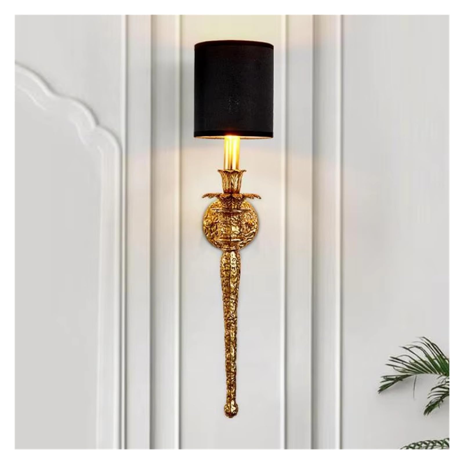 ZTCHSENZT Luxury Classical Copper Wall Light for Living Room Indoor Vertical Gold Wall Lamp Long Fabric Lampshade E14 LED Sconce,Black