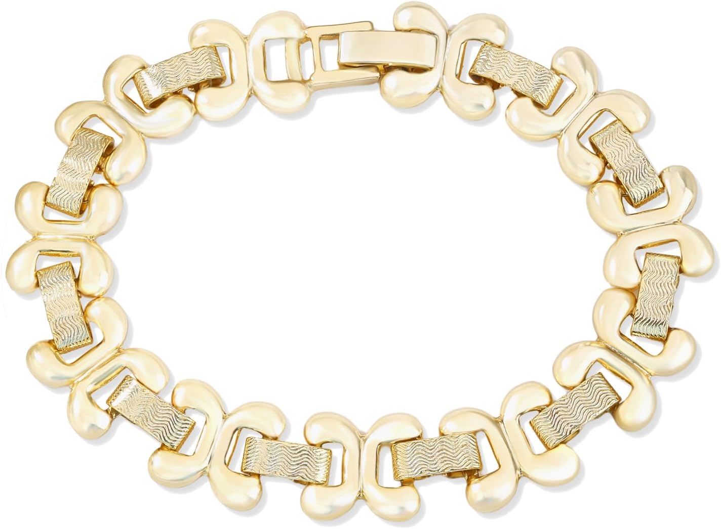 Fashion 18K Gold-Plated Wide Double C Glossy Link Bracelet｜Trendy Textured Link-Spliced Gold Jewelry Bracelet