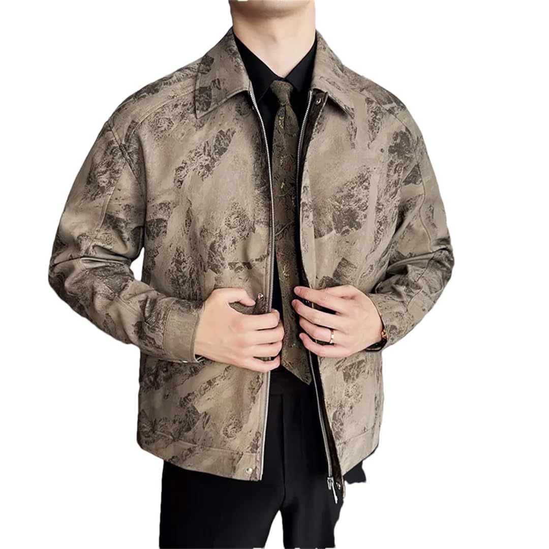 Męska klapa motocyklowa kurtka rowerowa Streetwear Social Business Coats Skórzana kurtka z nadrukiem
