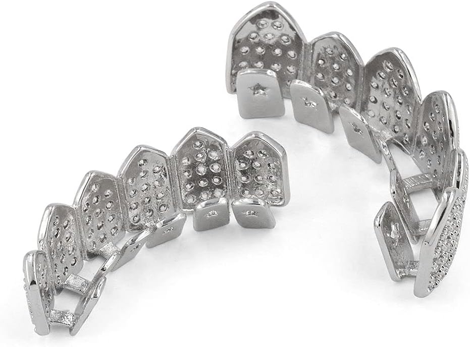 JINAO Grillz Diamond Grills for Your Teeth for Men Women 18K Gold Plated Iced Out Macro Pave Cubic Zirconia Mouth Grill with Extra Molding Bars Included