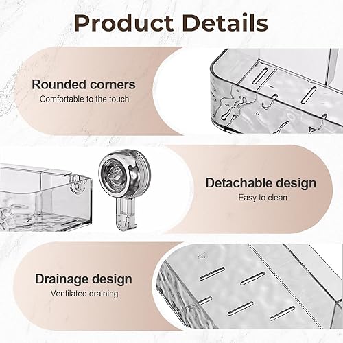 Miniatura 10 de Organizador de ducha con succión 2024, estilo de lujo ligero, con ventosa, estante multifuncional para baño, cesta organizadora para montar en la