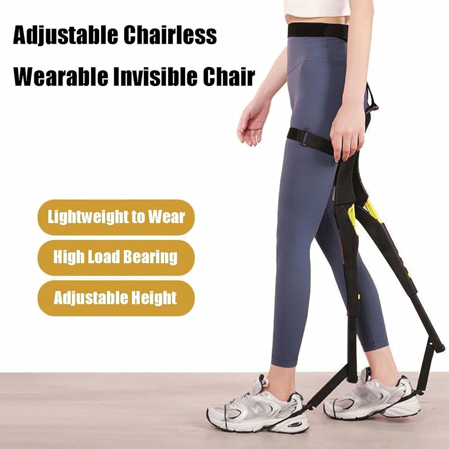 Exoskeleton Seat, Wearable Chair Portable Folding Invisible Seat &, Leg Brace - Adjustable Outdoor Exoskeleton Stool, Supports Up to 150kg
