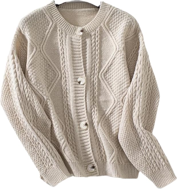 Button-Knitted Cardigan Retro Round Neck Long-Sleeved Sweater
