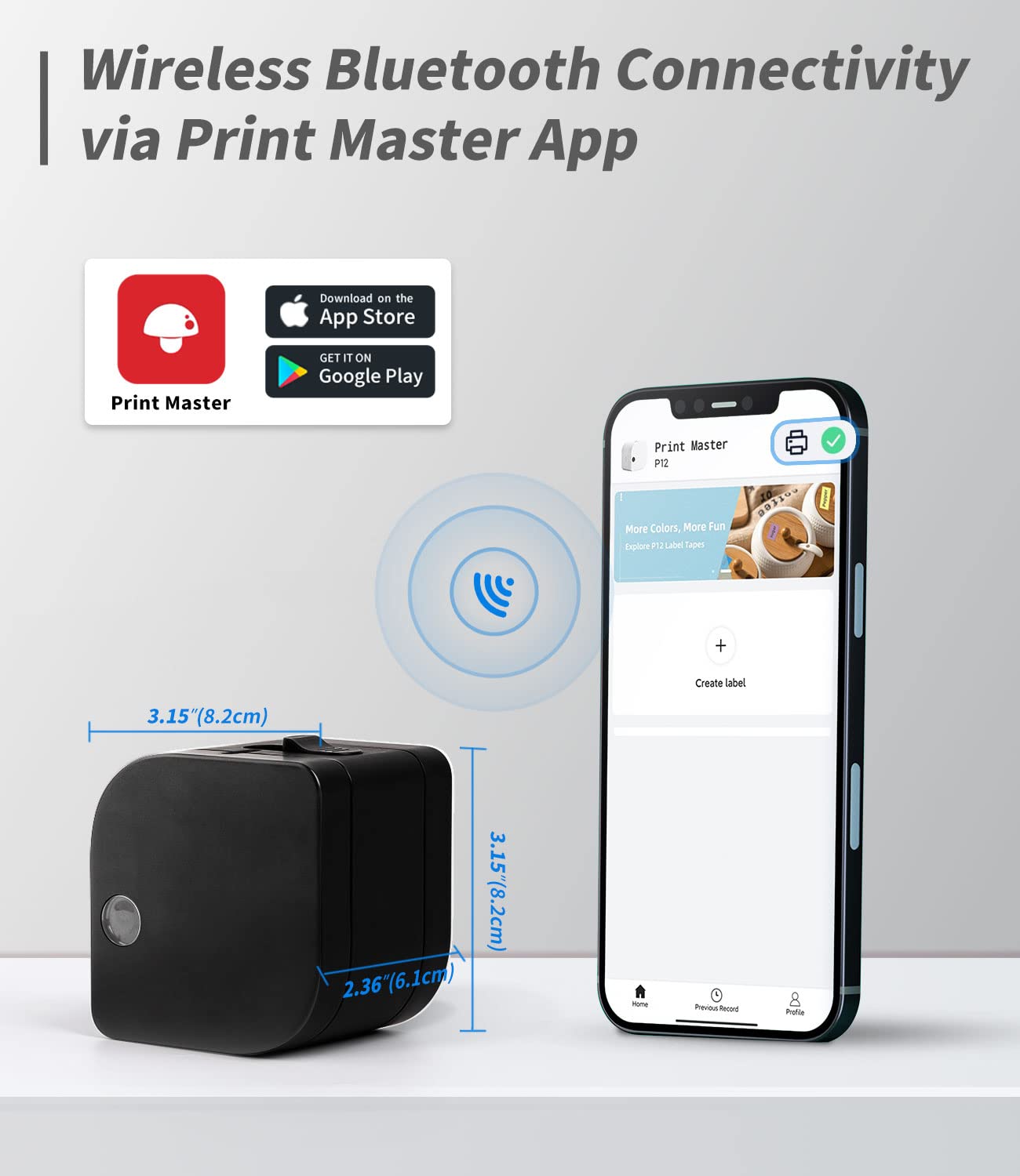 Phomemo P12 mini drukarka do etykiet Bluetooth, zestaw 3 rolek różnokolorowych etykiet, termoprzylepna, drukarka etykiet do domu, biura, drukarki etykiet do urządzeń iOS i Android