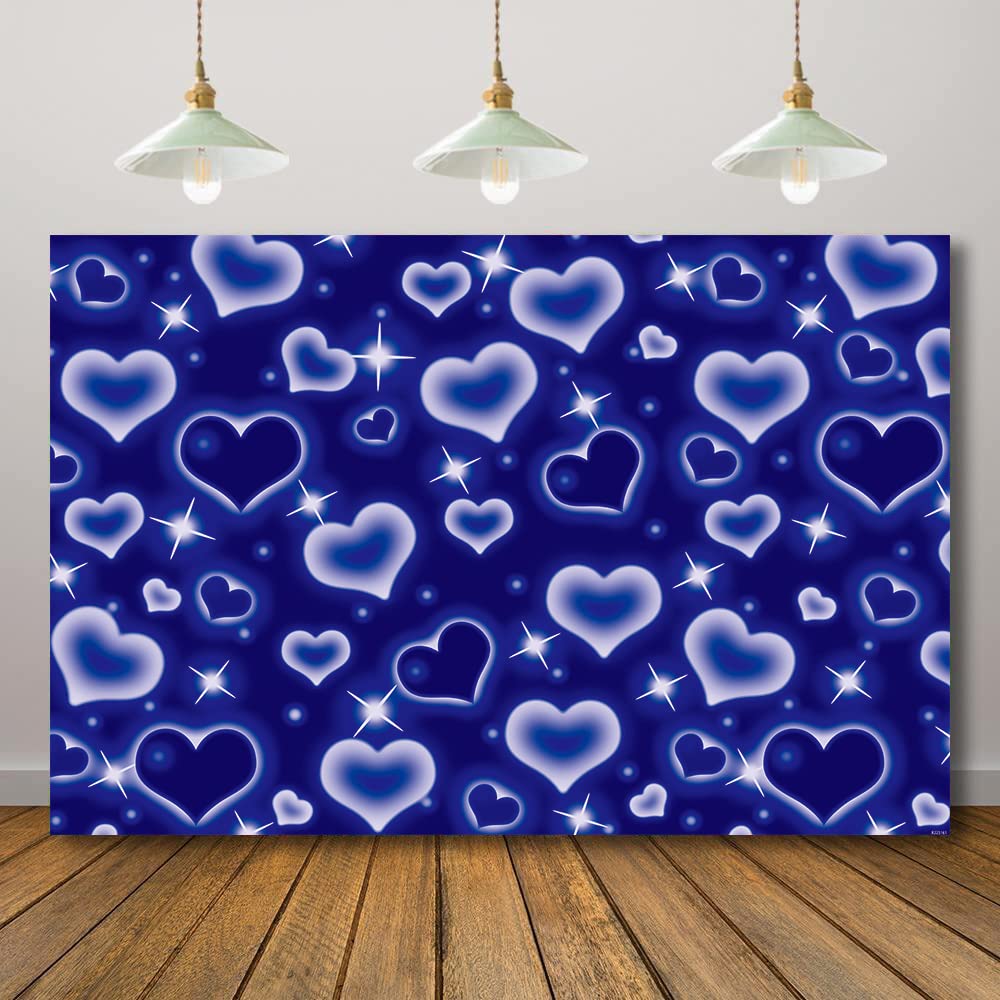 Rarcoirs Blue Hearts Photography Backdrop Early 2000s Photo Background 90s Birthday Party Decors Vintage Valentine's Day Old School Romantic Selfie