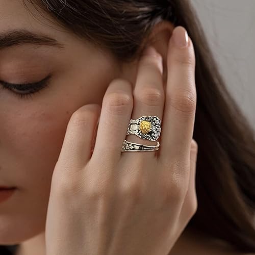 Miniatura 2 de Spoon Ring for Women Mushroom Moon Lion Bee Handmade Statement Wraparound Adjustable Size Thumb Fashion Bug Jewelry