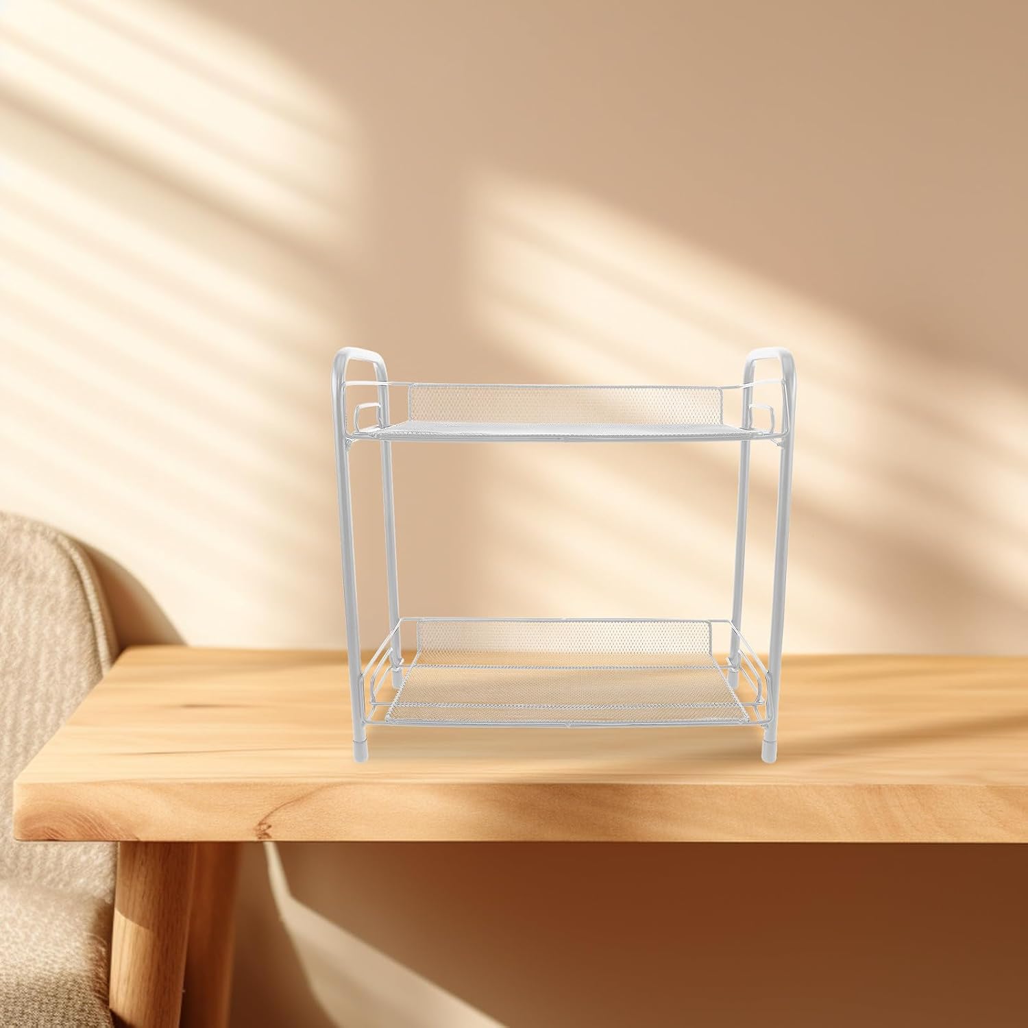 DOITOOL Double-Layer Coffee Cup Rack Shelf with Stainless Steel Mesh Design and Guardrail, Stable and Sturdy Kitchen Countertop Organizer for Pantry and Coffee Station
