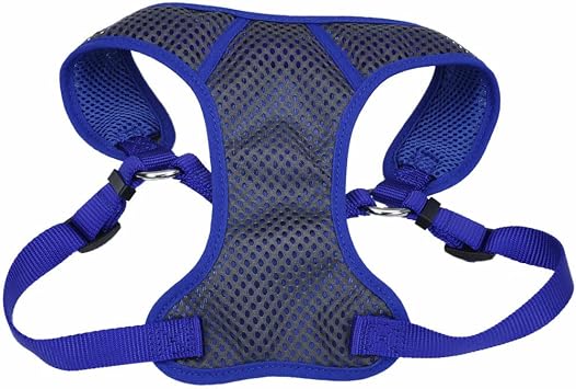 Coastal Pet Comfort Soft Sport Wrap Adjustable Dog Harness - Large & Small Dog Harness - Durable Harness for Dogs with Mesh Chest Pad - Grey with Blue, 3/4" x 22-28"