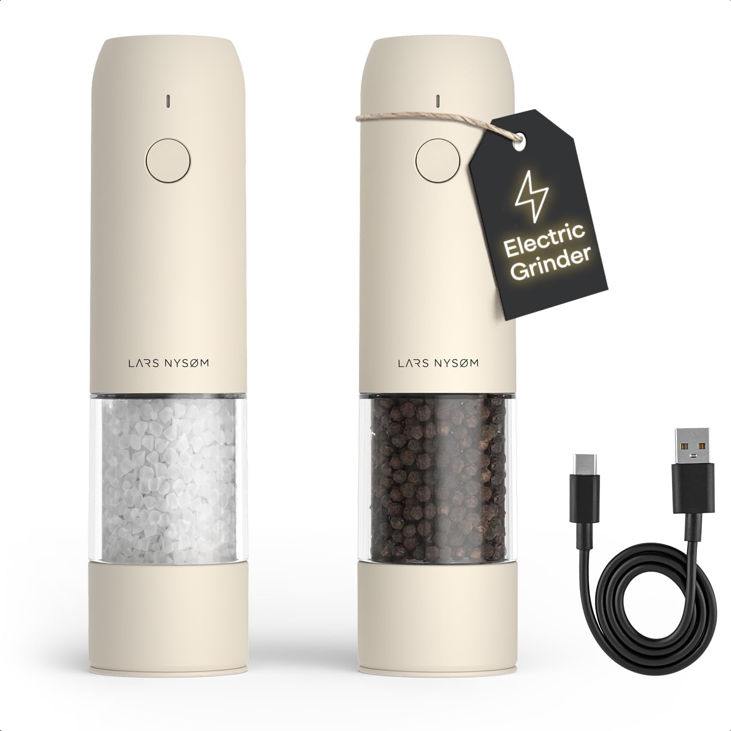 LARS NYSØM Electric Salt and Pepper Grinder Set - USB Rechargeable Mill Set