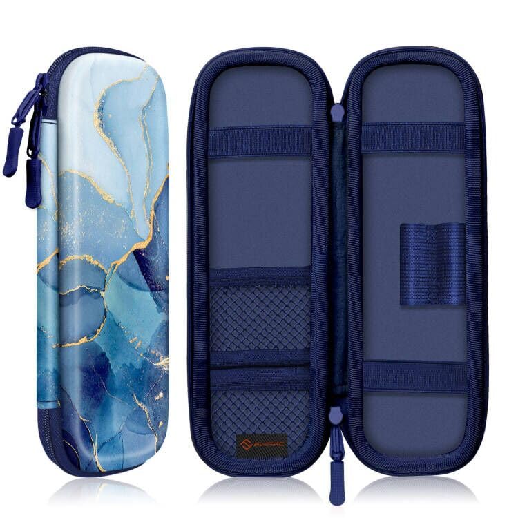 FINTIE Federmäppchen für Erwachsene, Eva-Hartschale Stoß- & wasserdicht 8 Stifte + Zubehör, Organizer-Etui mit Fächern für Büro, Schule, Uni & Reise, Marmor Ozean