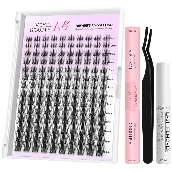 VEYESBEAUTY Wimpern Extensions Set 5-Sekunden-Wimperncluster Cluster Lashes DIY Cluster Wimpern Wimpernverlängerung Falsche Wimpern Lash Bond And Seal Falsche Wimpern (Manga Kit 8-18mm)