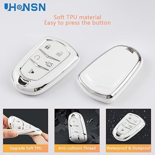 Miniatura 3 de UHONSN Funda para llavero Cadillac de poliuretano termoplástico suave, color blanco, protector completo compatible con Cadillac Escalade CTS SRX XT5