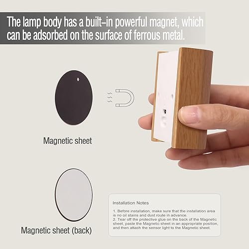 Miniatura 4 de Lámpara de pared LED de madera, luces nocturnas con sensor de movimiento, apliques recargables, luces para dormitorio (madera de fresno blanco, 2