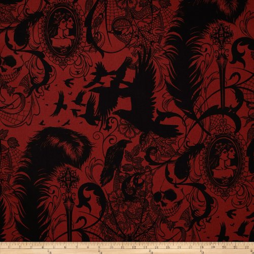After Dark Skull & Spider Red Fabric By The Yard
