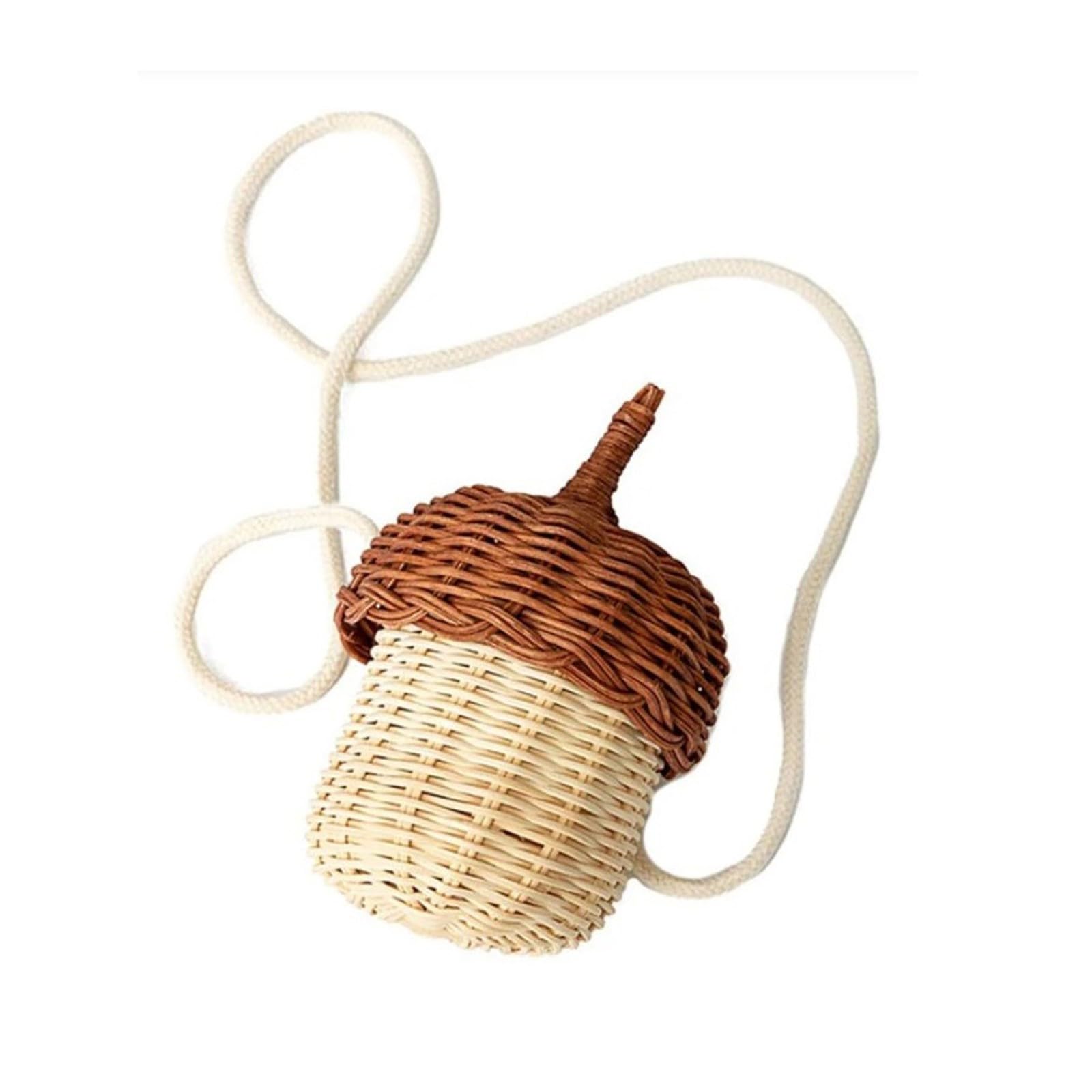 SXFSDOU Acorn Shaped Wicker Handbag - Handwoven Rattan Straw Crossbody Bag | Mushroom Design Naturals Basket Purse(E)
