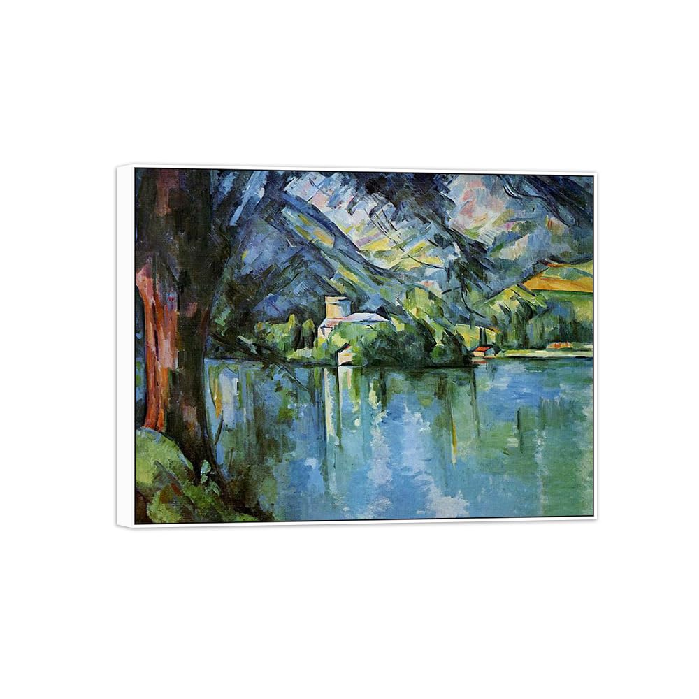 SDYSKKUG Canvas Wall Art Picture Decor Lake by Paul Cezanne 80x60cm White Frame
