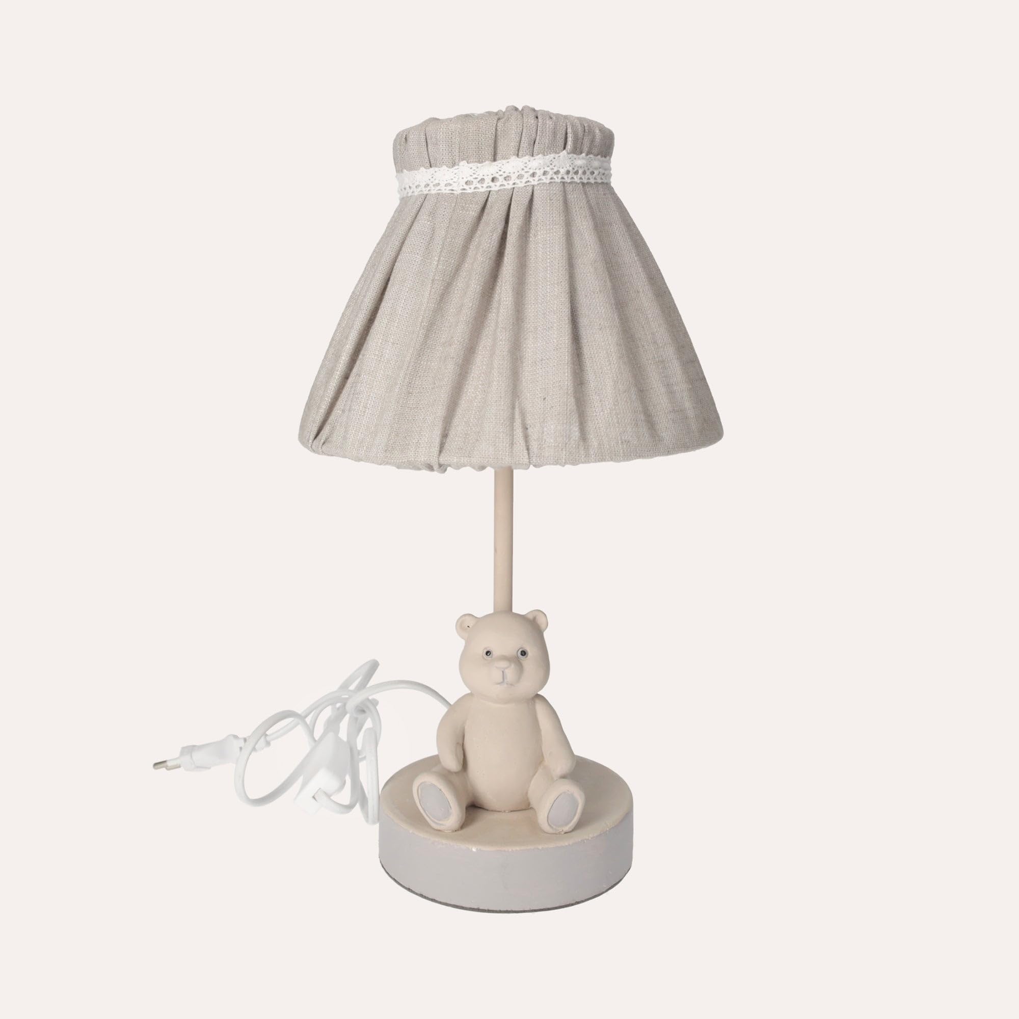 Keyhomestore ?Lampada da Tavolo con Orsetto in Legno Stile Rustico – Abat Jour Comodino Altezza 60 cm con Paralume Beige in Tessuto – Luce Decorativa per Camera da Letto, Salotto o Cameretta