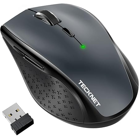 TECKNET 2.4G Classic Wireless Mouse - 4800 DPI -6 Adjustment Levels - Nano USB wireless receiver - Grey