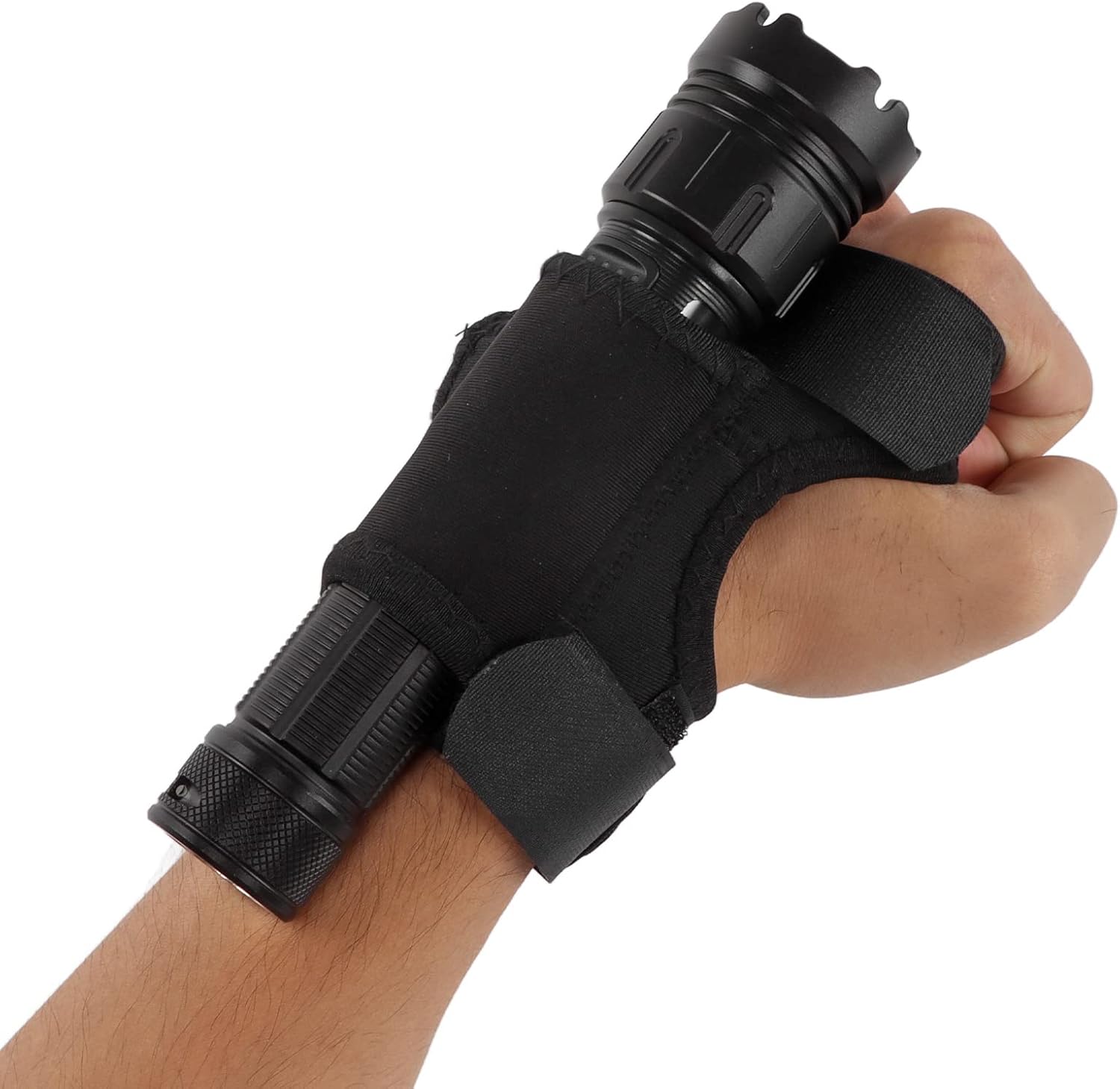 Diving Flashlight Glove, Universal Nylon Thickened Hands-Free Flashlight Holder, Adjustable Wrist Strap Dive Lights Accessories (Not Included Flashlight)