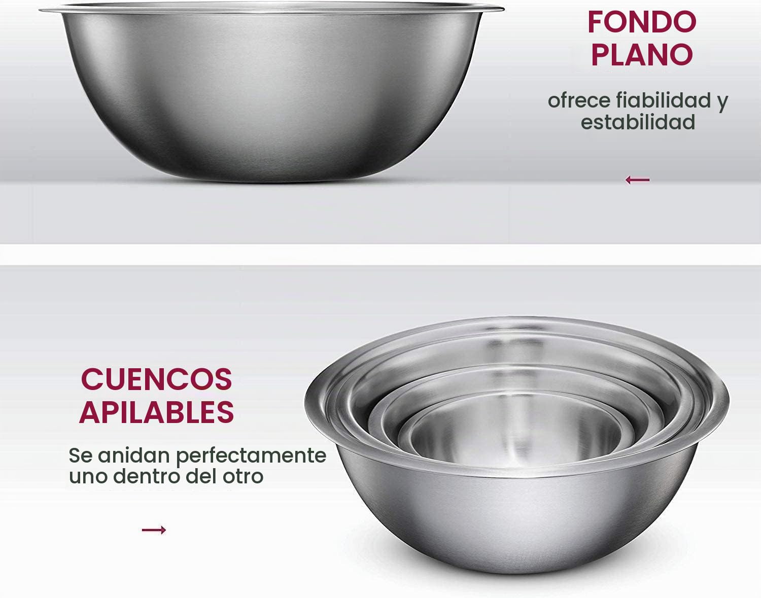 5 cuencos mezcladores de acero inoxidable con tapa | El aliado de cocina todo en uno: ideal para preparar, amasar, servir, conservar los alimentos frescos y congelar.