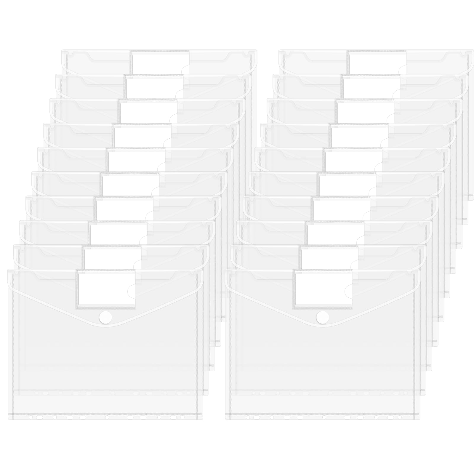 JEFURE A4 Plastic Wallets 20PCS, 11-Hole Waterproof Plastic File Folders, Clear Document Folder Wallets with Label Pocket for Document and Office Supplies Organization