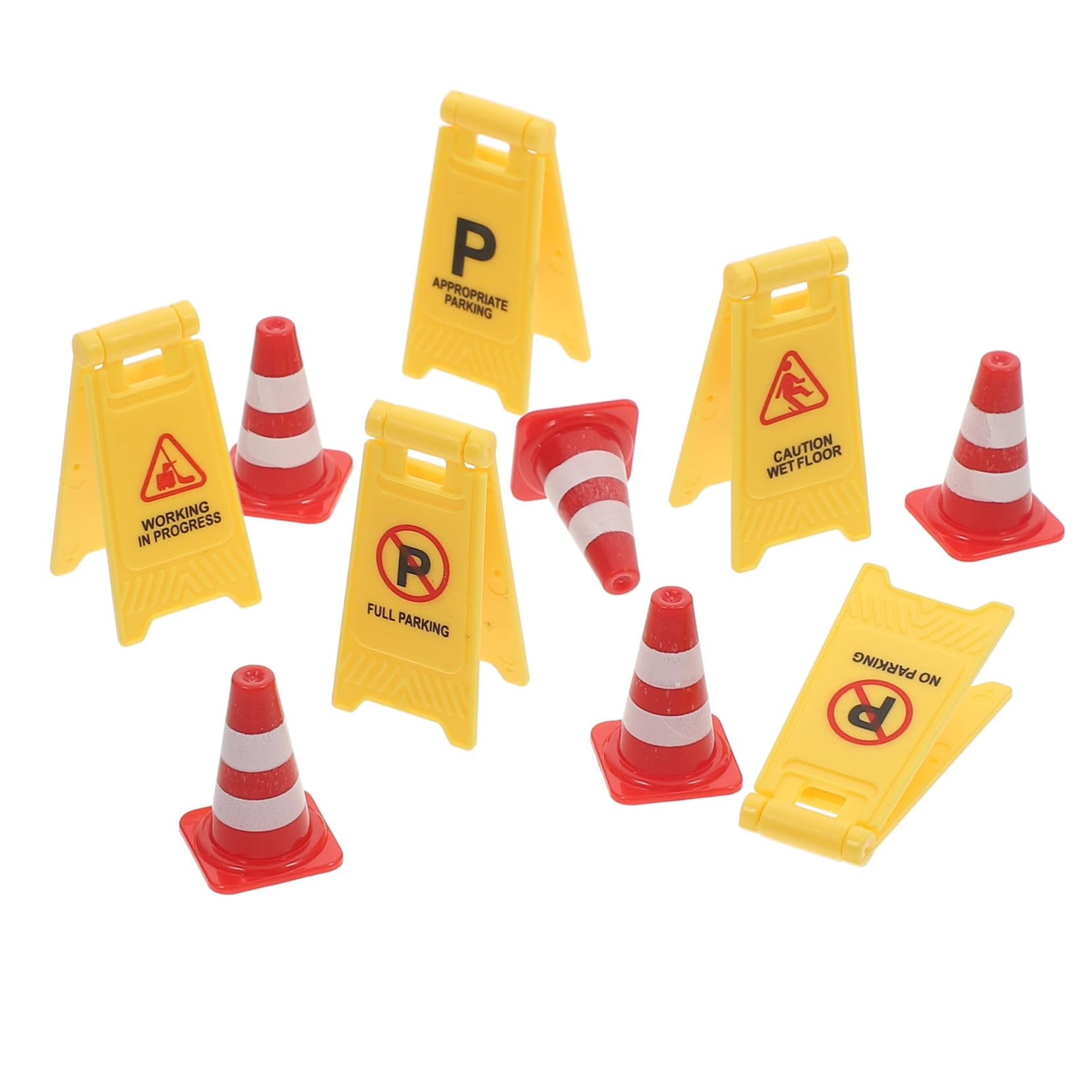 HOOTNEE 10pcs Traffic Signs Miniature Road Cones English Warning Signs Early Learning Educational Play for Boys for Birthday Special Occasions