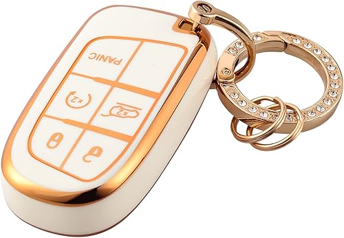 OFFCURVE Funda para llavero con cadena de llaves para Jeep Dodge, funda protectora de TPU suave para llave para Jeep Grand Cherokee Renegade
