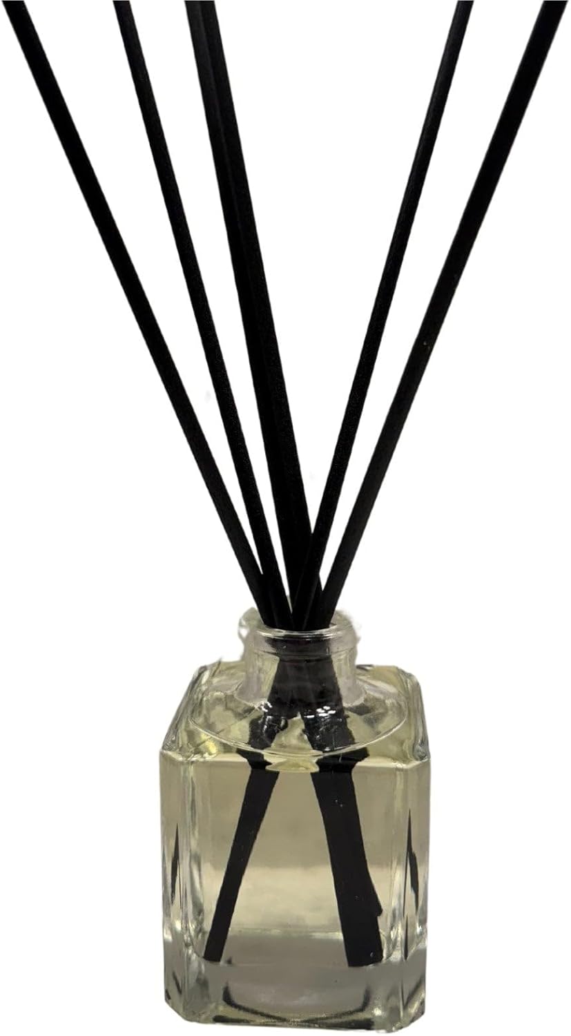 PJ's Reed Diffuser Set- Tranquil Lavender Twilight Scent, 4.5 oz Square Glass Bottle with 8 Black Fiber Reeds, Long-Lasting Flameless Home Fragrance, Non-Toxic Room Freshener, Cruelty Free