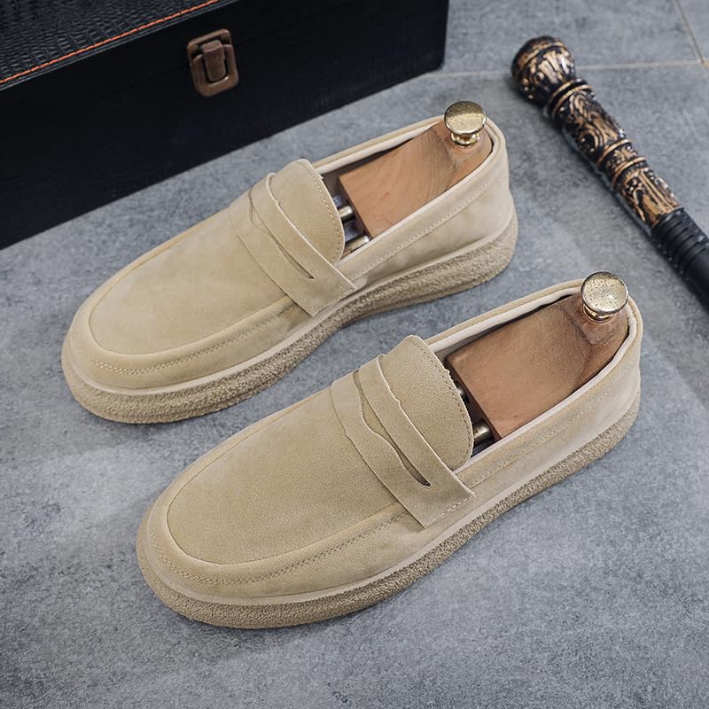 Men's Suede Penny Loafers, Classic Platform Slip-On Shoes, Casual Fashion Moccasins with Thick Sole, Available in Black, Brown, Beige3