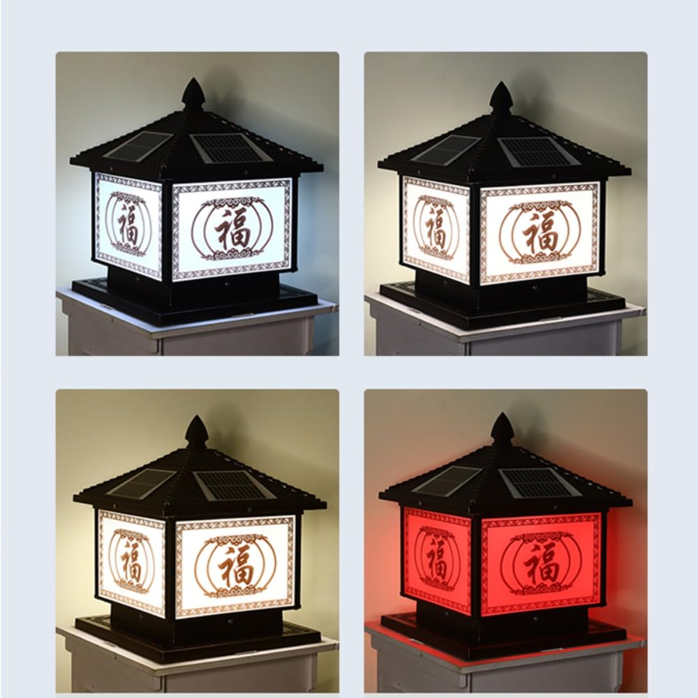 Lámpara de poste solar creativa al aire libre a prueba de agua para moderno para jardín, patio, porche, pared de cierre, casa, villa, luz de poste LED Retro (B Negro D25CM 1PCS)