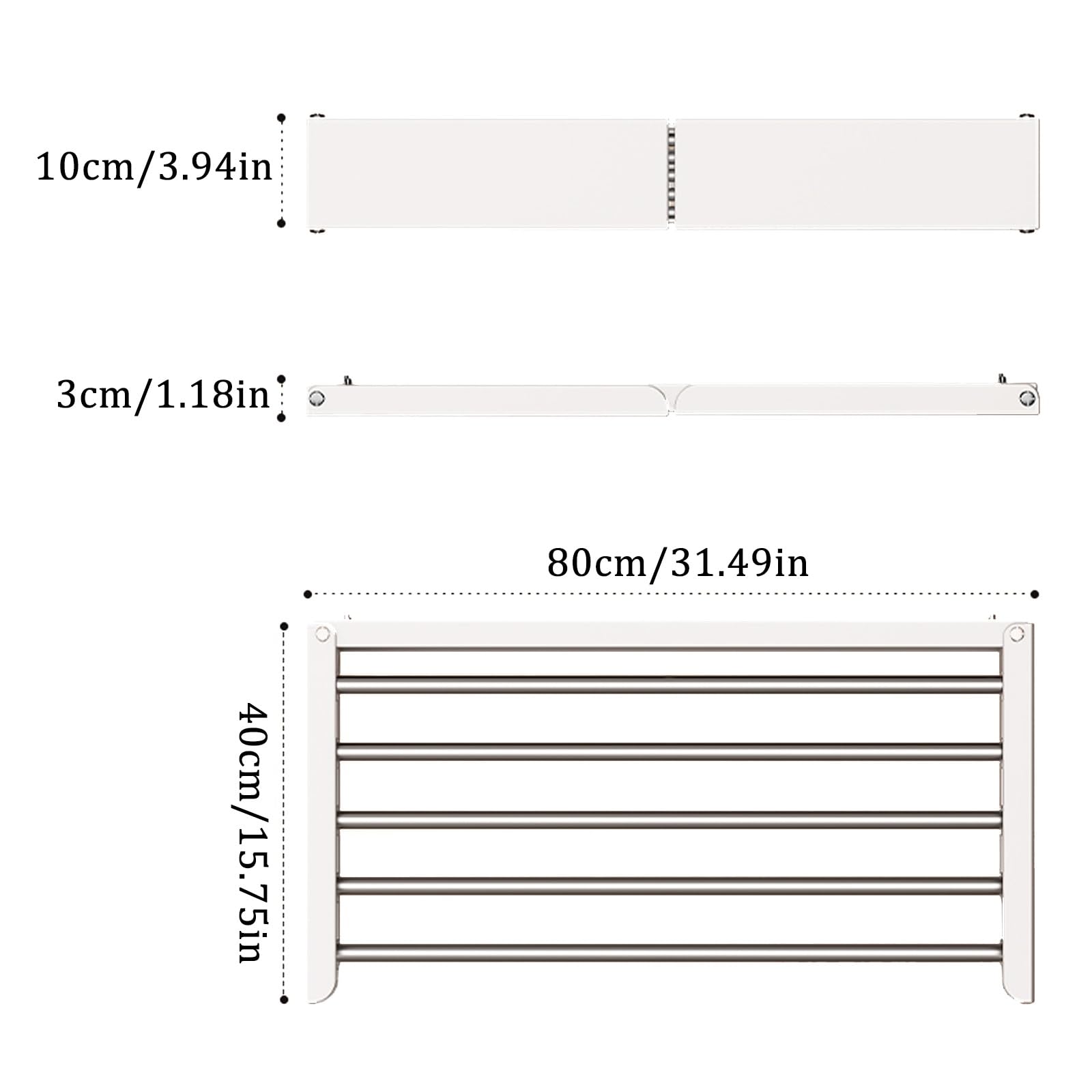 Wäscheständer Wandmontage Ausziehbar 80 cm, Wäscheständer Wand, Rostfreier Wäscheständer für Balkon, Platzsparender Handtuchtrockner, Ideal für Indoor & Outdoor, Wäsche, Badezimmer