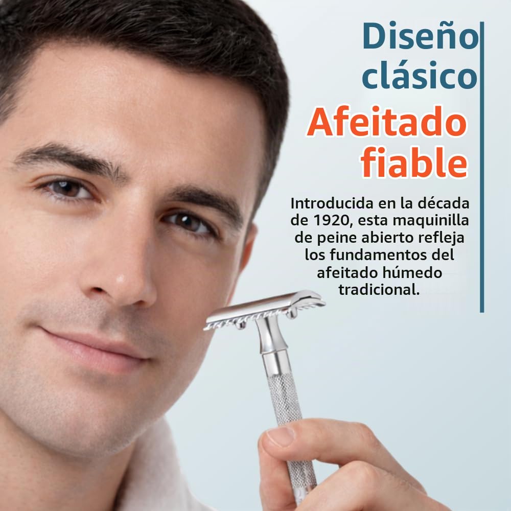 "Merkur 9025001 - Maquinilla de afeitar con peine (mango largo), diseño cromado"
