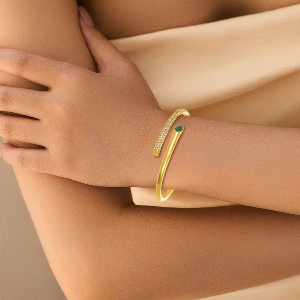 Cuff Bangle Bracelet for Women Personalized Cubic Zirconia Open Bracelets Adjustable Oval Crystal Bangles Bracelets for Her - Image 5