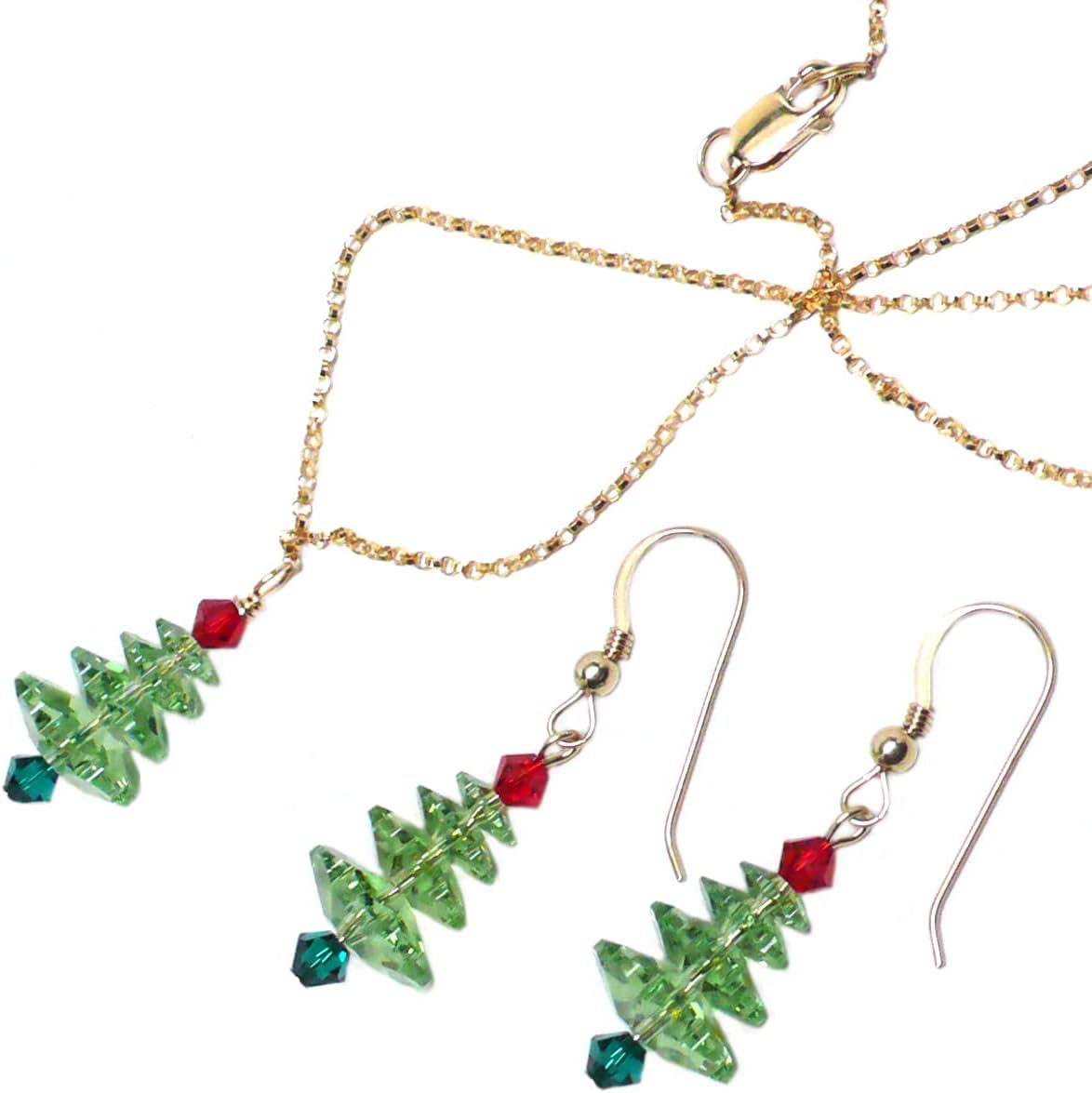 Light Green Crystal Christmas Tree Earrings Sterling or Gold-Filled