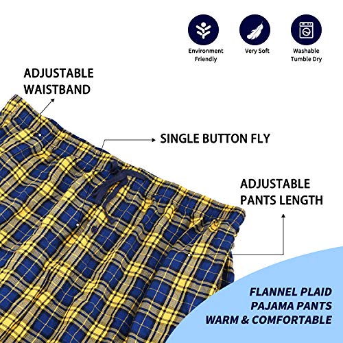 Men's Pajama Pant 100% Woven Cotton Plaid Sleep Elastic Waistband Lounge Wear Long Pjs4