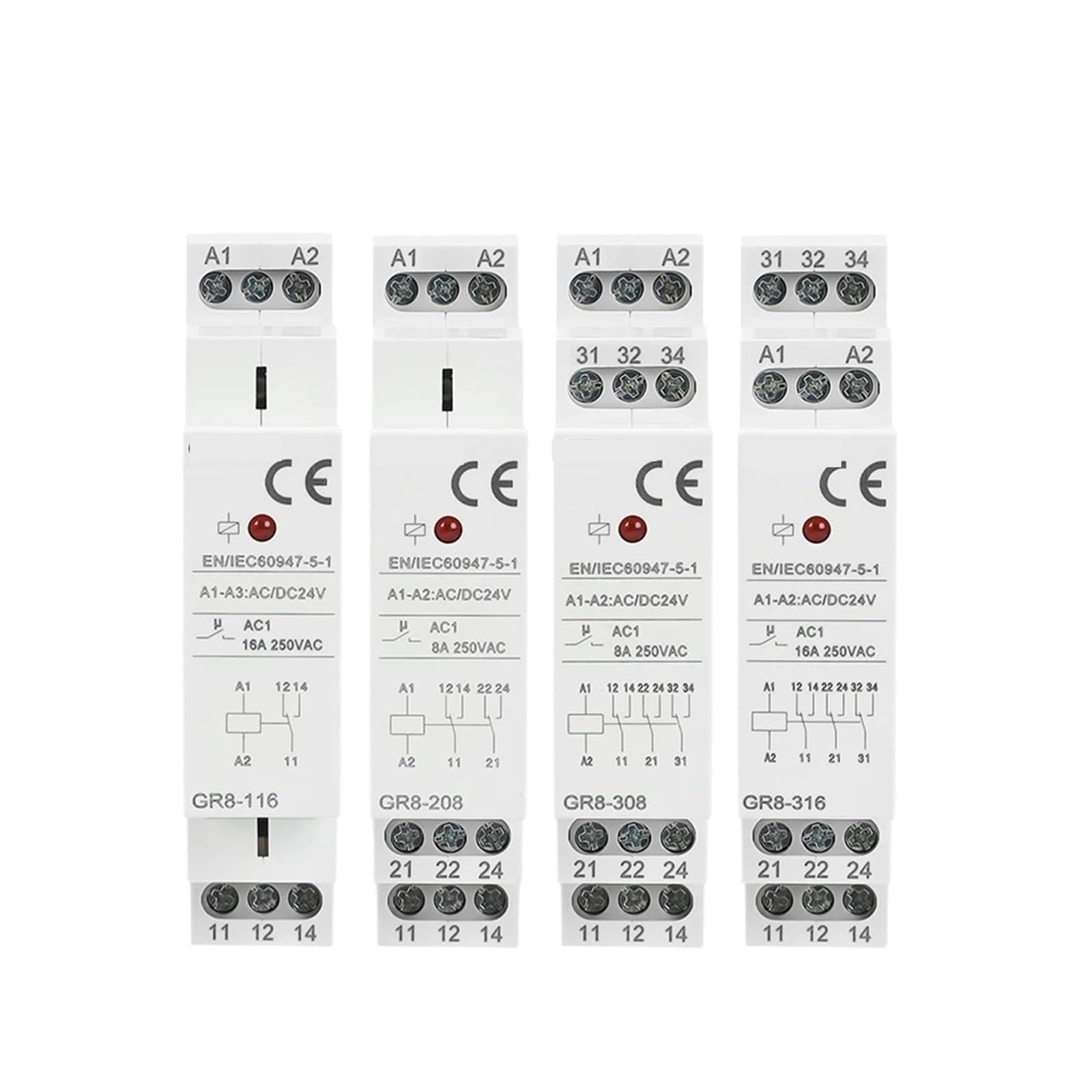 OSHZIKJII 1pcs Relay AC/DC12V 24V 48V 110V AC230V 8A 16A 1SPDT 2SPDT 3SPDT(GR8-308 ACDC12V)
