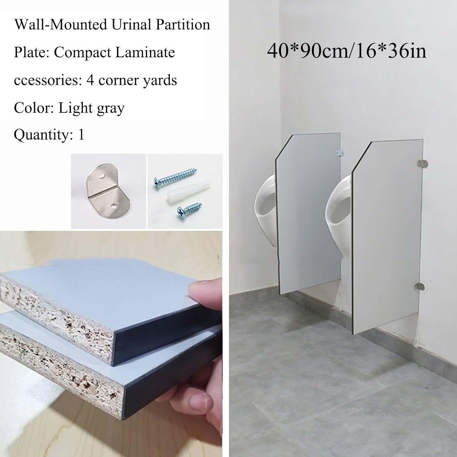 1 PCS Wall-Mounted Urinal Partition, Men's Urinal Privacy Screen Divider Partition, Toilet Protection Divider for Schools Kindergartens Shopping Malls Public Places (Size : 90 * 40