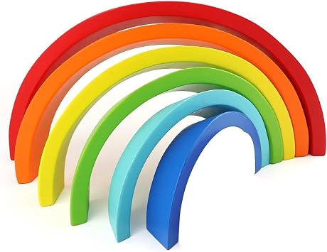 Kiuiom Rainbow Stacking Toys,Wooden Rainbow Stacker,Nesting Puzzle Blocks Building,Early Learning Sensory Stacking Toys,Blocks Educational Toy For Kids,Montessori Geometry Building Blocks