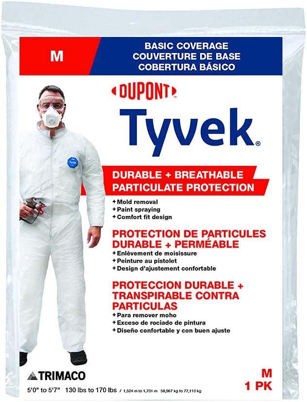 Trimaco DuPont Tyvek Painter's Heavy-Duty Coveralls, White, Medium,14121