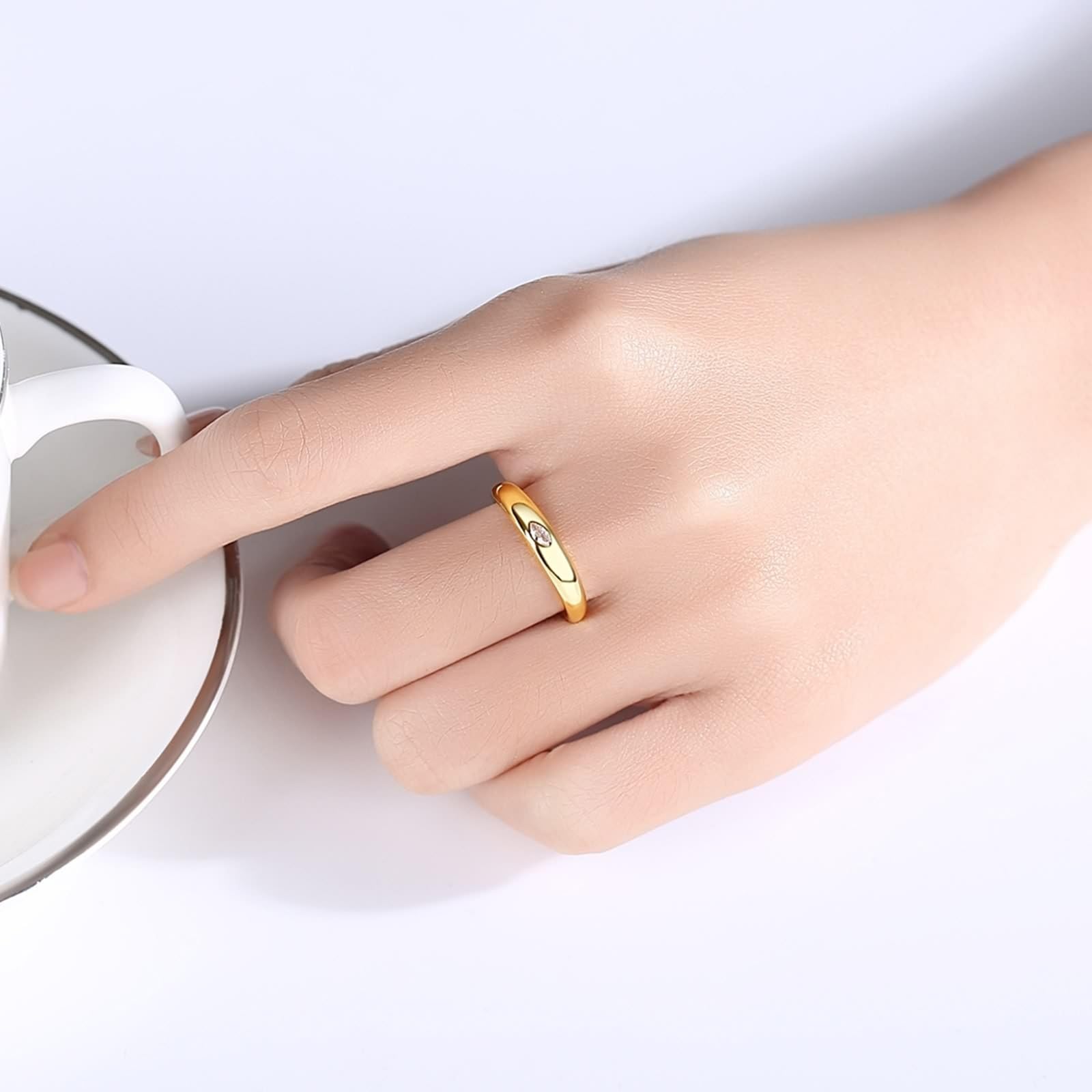 14 Karat Gelbgold Ring Women Labordiamant Weiß, Trauringe Polierte Bänder mit Marquise-Form Labordiamant