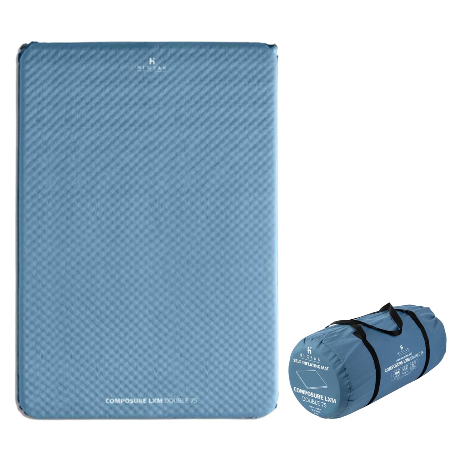 Hi-Gear Composure LXM 7.5 Double Sleeping Mat with Drawstring Carry Bag, Self Inflating Camping Mat for 2 People, Camping Equipment