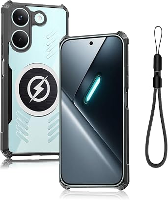 Case for Xiaomi Poco X8 Pro, Thermal Conductive Transparent TPU+PC Cover with Lanyard & Magnetic Clip, Heat Dissipation Protective Bumper for Gaming Phone, Slim Fit Lightning Sign