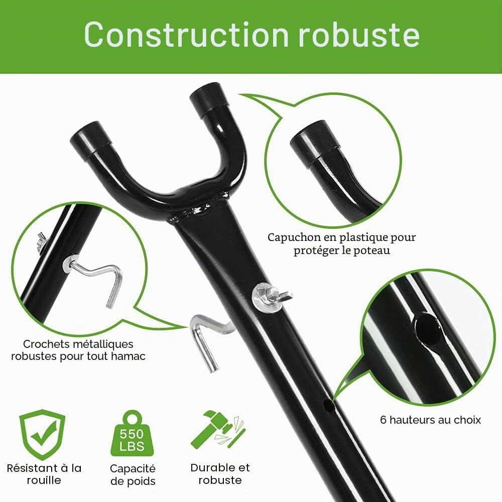 Goutime Hamac Double de 2,6 m avec Support, capacité de 250 kg, Comprend Un Sac de Transport Portable Parfait pour la terrasse intérieure, la terrasse, la Cour, Le Balcon (Bleu et Vert)