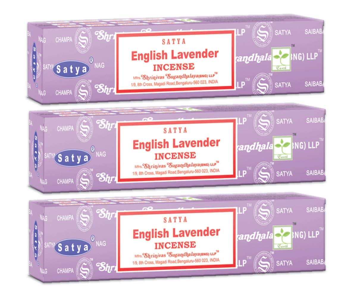3 Packs Original Satya Sai Baba Nag Champa Incense Sticks Joss Insence - Insense 15g Box NagChampa Agarbatti (English Lavender)