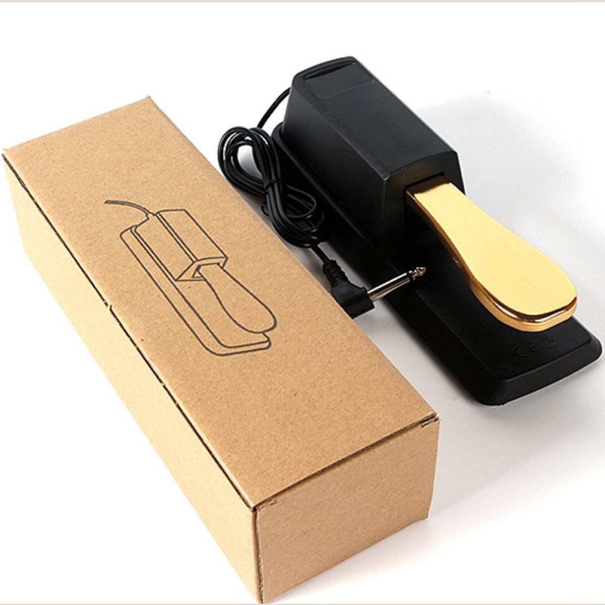 STOBAZA Pedal de Sostenido para Teclado Electrónico Función de Medio Pedal, Material Abs y Metal, Diseño Clásico Dorado para Instrumentos Musicales